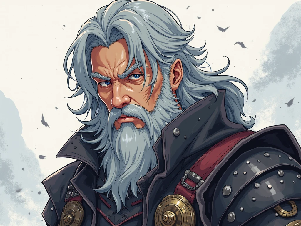 RageALot, the Fallen Beast is a legendary werewolf warrior and the founder of the Wolf Clan. He is an old man with white hair and beard, big white sharp fangs and his left eye scared from battles, wearing a white torn leather fur with blood spots and a dark cloak. He carries a katana and a spear. He has a big madman smile. He has a neck Tattoo.
The field is covered with blood and corpses of soldiers who died in the battle. The sky is dark with full moon, and lightning flashes occasionally. Isshin emerges from Genichiro’s body after he sacrifices himself to revive him using the Black Mortal Blade. He respects Sekiro as a worthy opponent and challenges him to a final duel for the fate of Ashina.
moon, dark theme, light, fantasy,