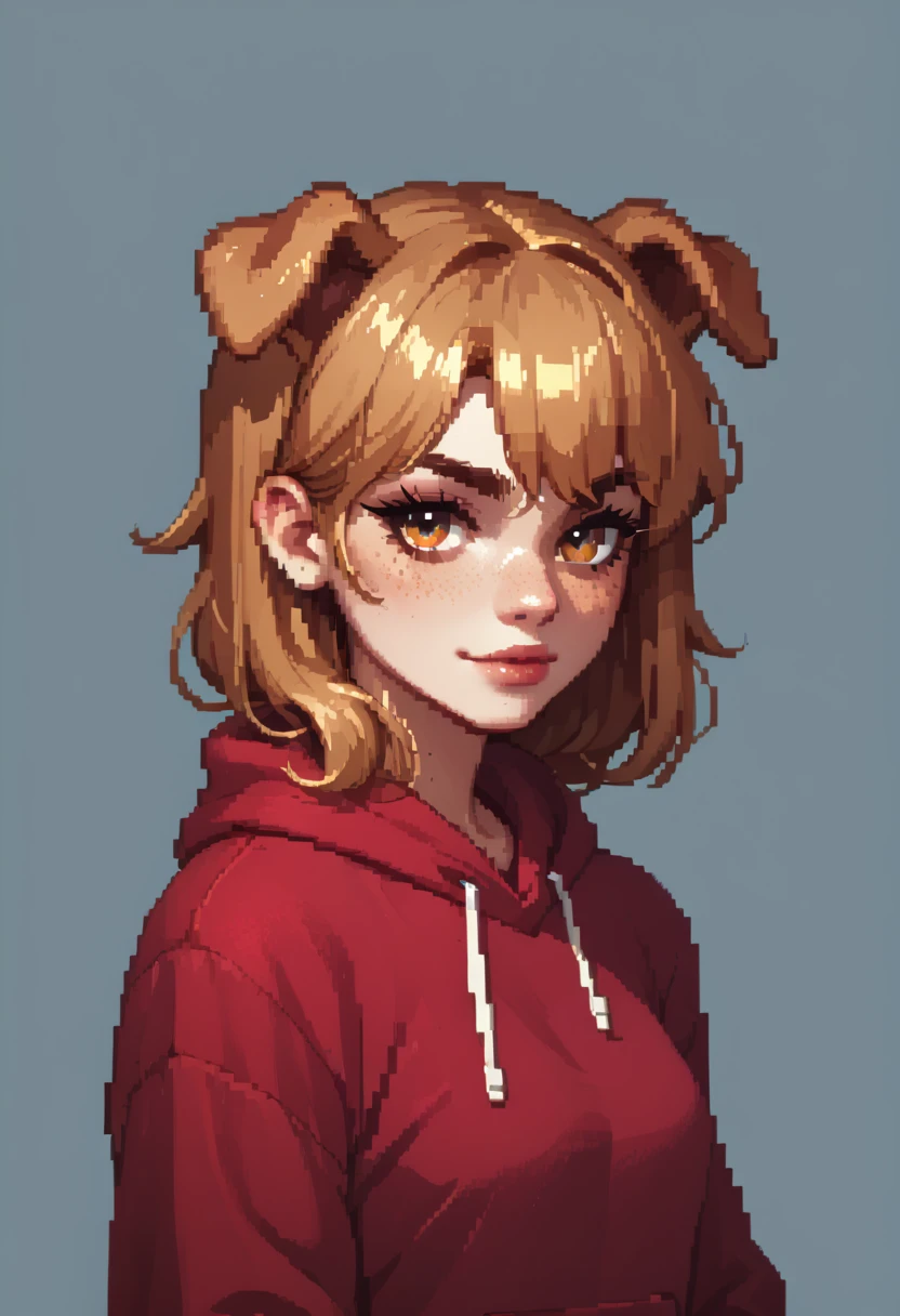 An n with blond hair smiles Minecraft-style and strokes a Minecraft-style dog