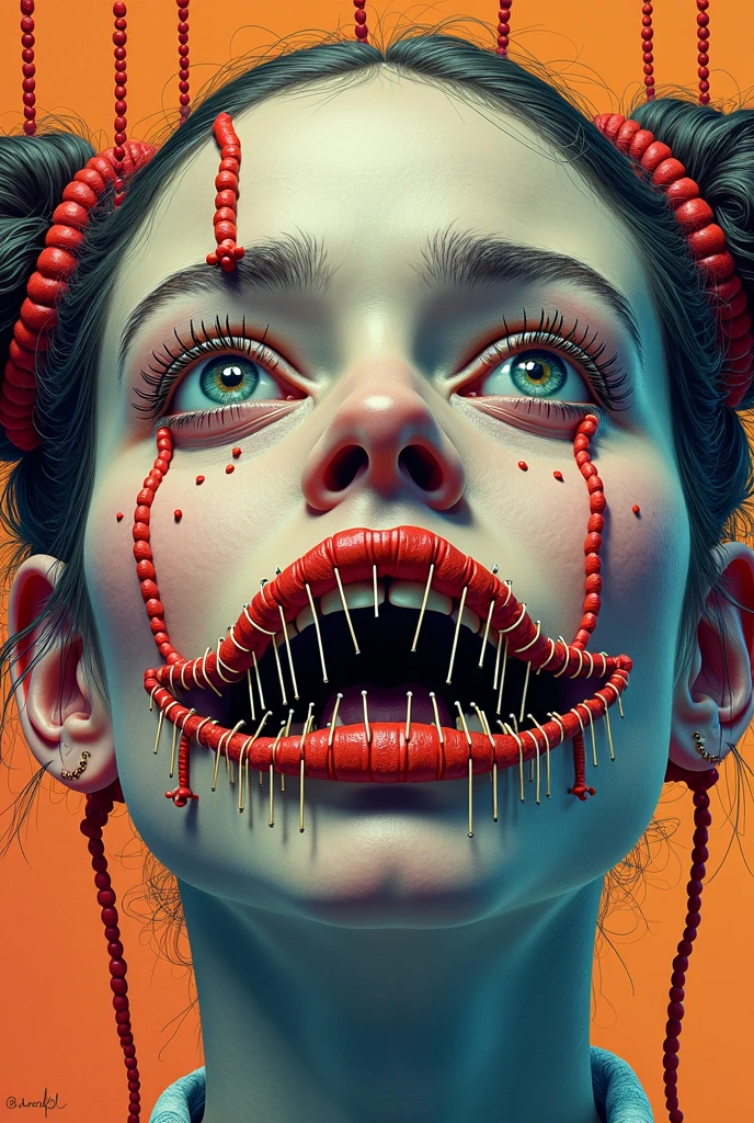<lora:reelhorror141:1>reelhorror, 1girl, indoors, dark, blood,  giant, blood pool, dismemberment, pov scene, mutation, (woruh:0.9)