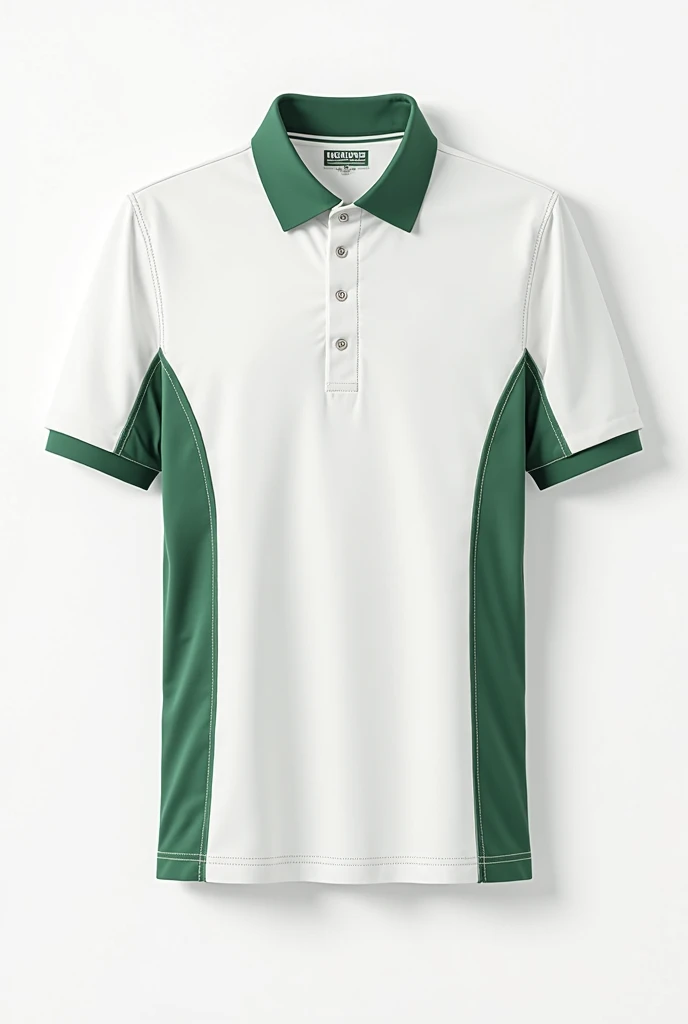 White and green short sleeve polo shirt with pocket and vertical curved lines design