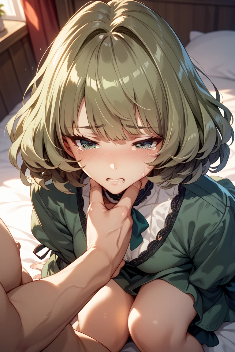 shizuka masou, (shy:1.3), (embarrassed:1.4), from above, looking_at_viewer, kneeling , looking up, cumdump, creampie, sea-through nipples, (excessive cum:1.2), (cum on hair:1.3), 1boy, detailed penis, long penis, paizuri, fellatio, detailed lip, deepthroat