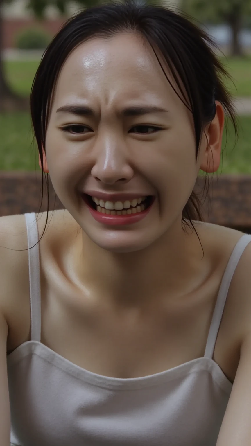 Sad Jet A beautiful woman is sitting on a park bench and crying。 sad - SeaArt AI