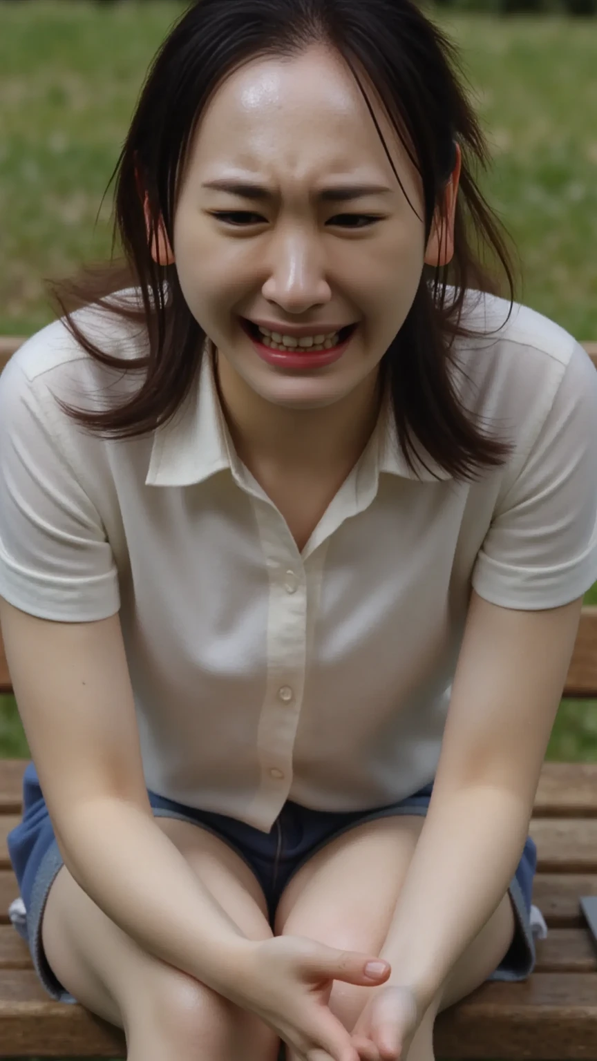 Sad Jet A beautiful woman is sitting on a park bench and crying。 sad - SeaArt AI