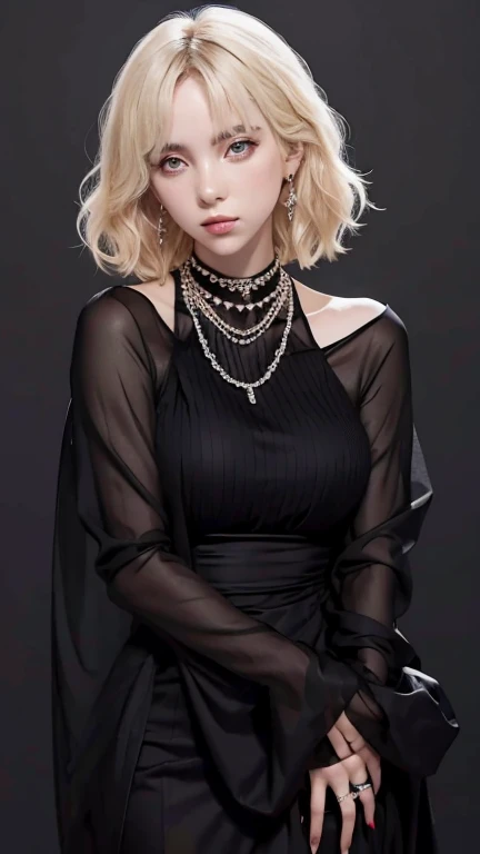 woman pretty, blonde, slicked back bun hair, blonde hair , big breast, sexy, pale skin , wearing black-turtleneck, eyeliner ,white skin,foxy eyeliner , makeup ,pale woman painting, beautiful light deep focus, elegant, digital painting, smooth, dramatic lighting , 8k, art , black background,black background, black wallpaper
