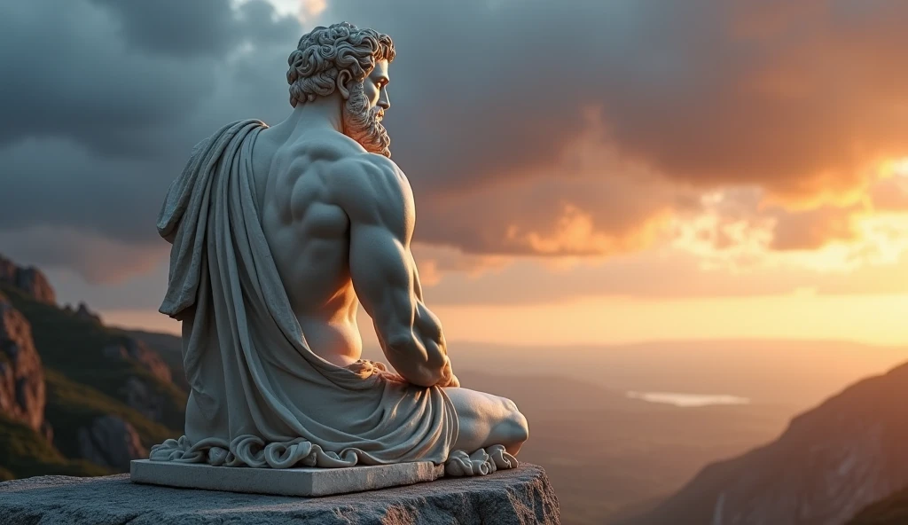 Ancient Greek statue with angry expression, Outside, com rosto extremamente detalhado full body view, Colors with low saturation with dark tone, Filmado em Sony A7S III com Sony FE 35mm f/1.8, 12.1 MP, --AR 3:2 --estilo cru