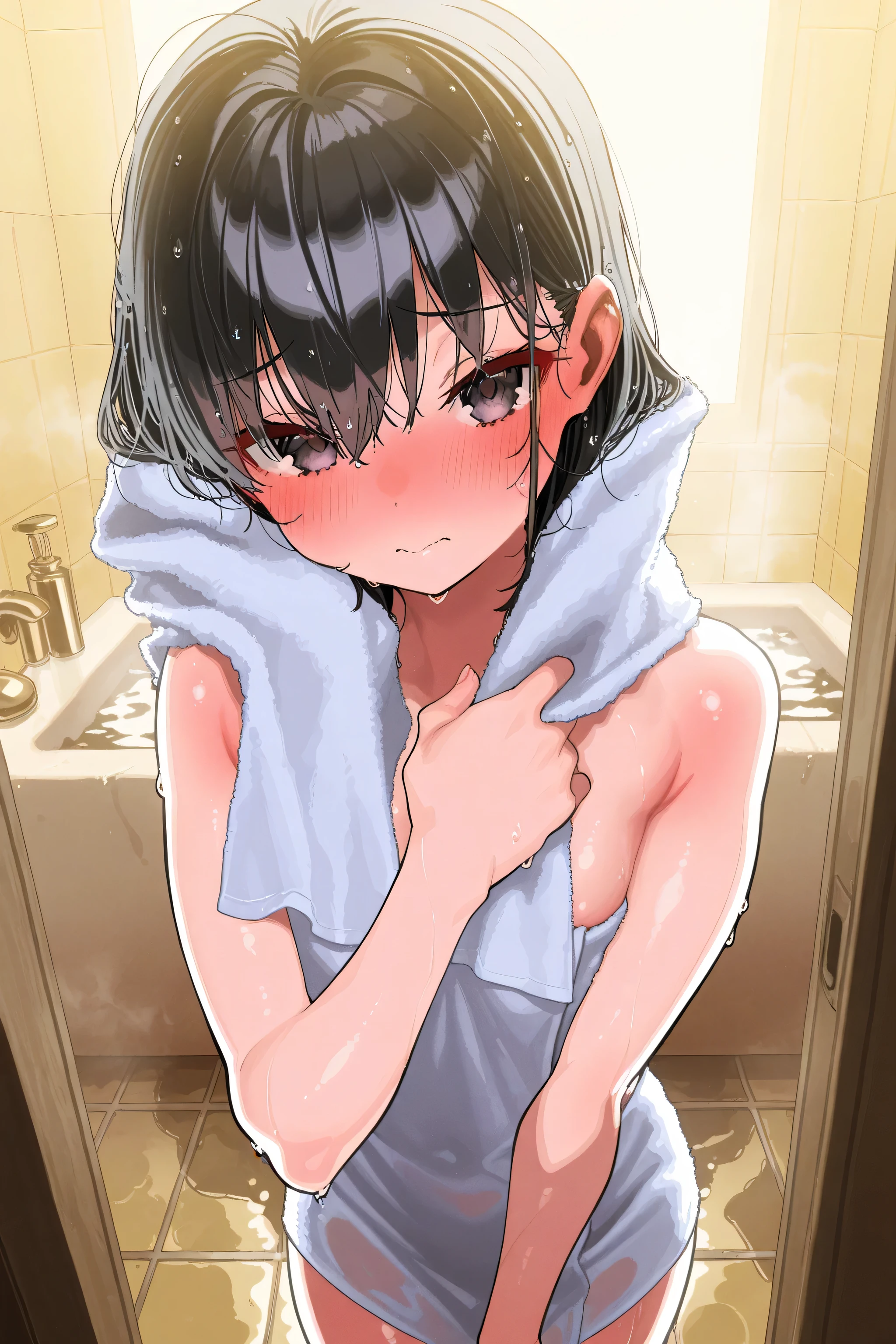 (((ultra detailed, The best quality, 8k, small breasts, sexual satisfaction, girl, bathroom, blushing)))