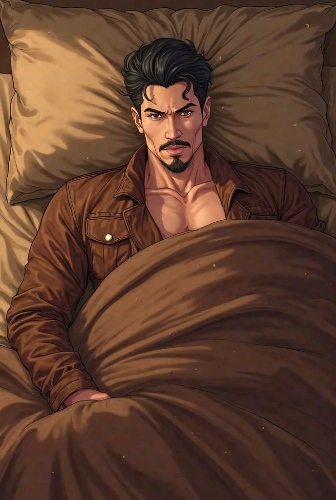 Homem musculoso sentado na cama com as pernas afastadas, Iskandar, Sem roupas, large pênis hanging between legs, Exuberante Grosso , cabelo militar curto, Piece, Realistic, disco Rigido , alta qualidade, NSFW, cabelo curto, cabelo militar