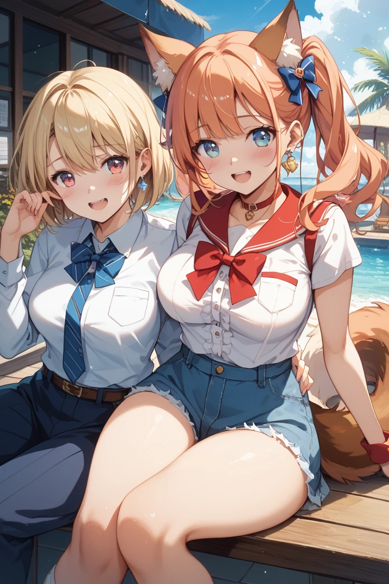 top-quality、extremely delicate and beautiful、(Only one person)、Woman in her late 20s、a blond、(Eyes are emerald green)、Female Teacher、(Stars and Stripes Bikini)、(Stars and Stripes Bikini Lower Body)、inside in room、is standing。A smile、(Held together on the side pony with a black scrunchie)、(Only a bunch of bangs curls)