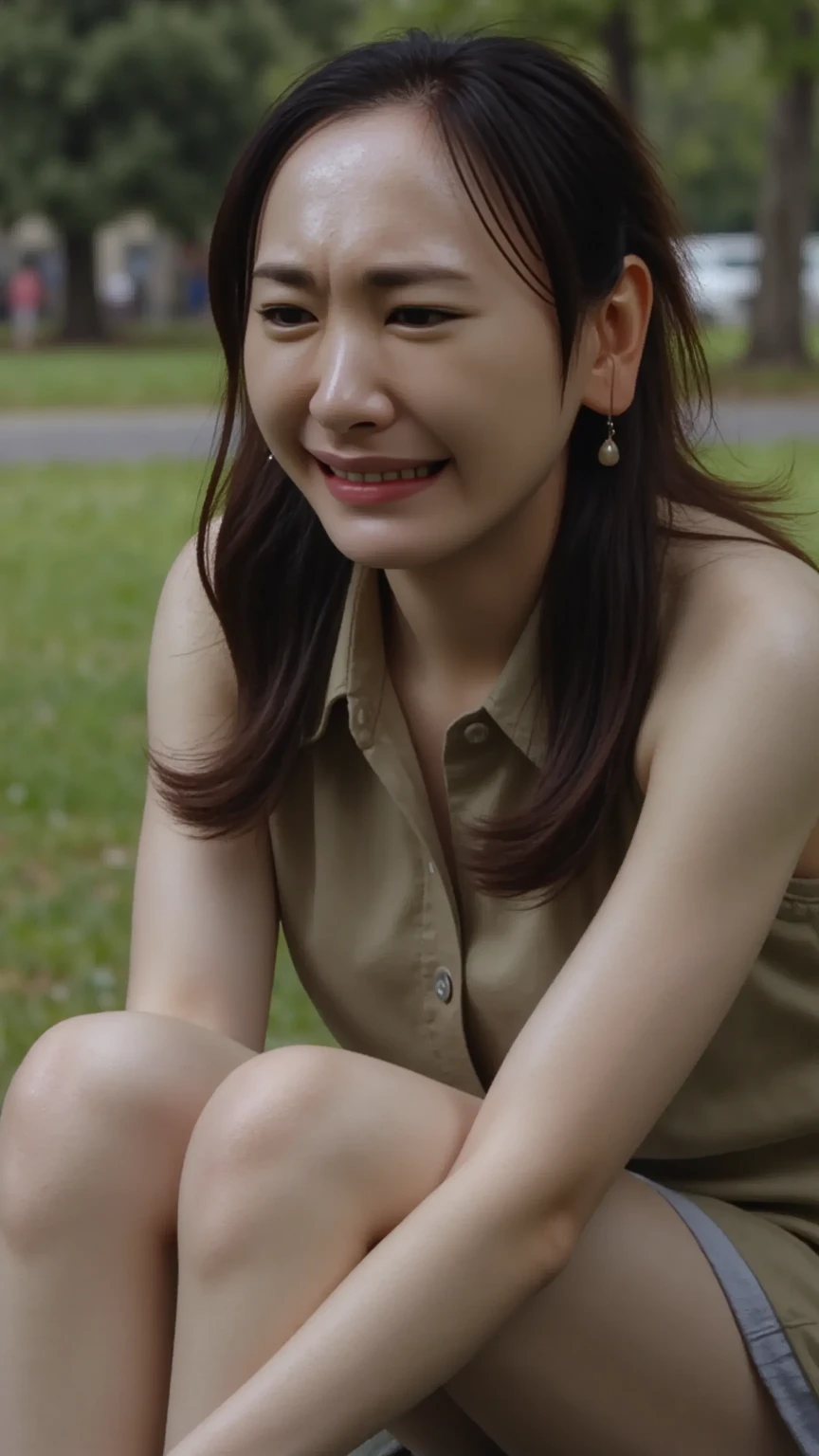 Sad Jet A beautiful woman sits on a park bench in the rain、Standing on the ...