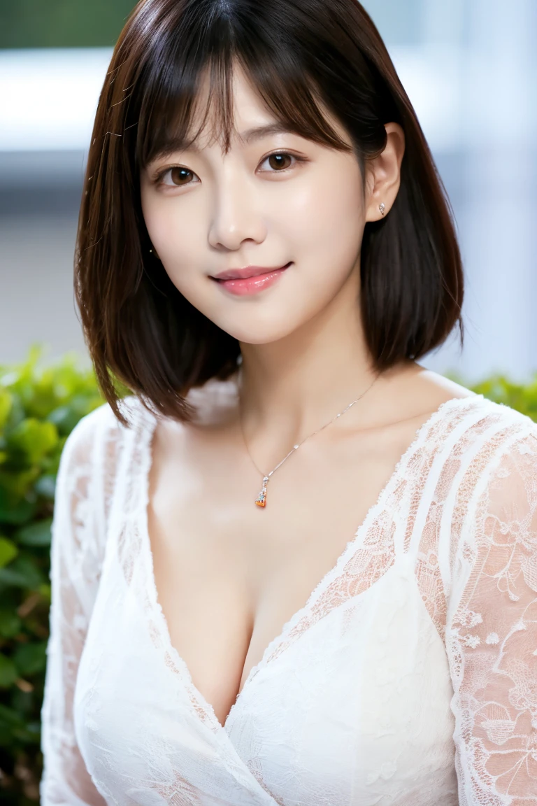 (highest quality、Tabletop、8k、Best image quality、Award-winning works)、One beautiful woman、(alone:1.2)、(Perfect pink tight V-neck long sleeve knit:1.4)、(Perfect pink V-neck long sleeve knit:1.4)、(Close-fitting V-neck long-sleeve knit:1.1)、(The simplest pure white background:1.4)、(Very large breasts:1.3)、(Accentuate your body lines:1.2)、(Perfect female frontal portrait with proper space:1.2)、Beautiful and exquisite、Look at me and smile、(Upright photo from the chest up:1.2)、(Perfect Makeup:1.1)、Bright lipstick、Ultra-high definition beauty face、Ultra HD Hair、Ultra HD Shining Eyes、Ultra High Resolution Perfect Teeth、Super high quality glossy lip、Accurate anatomy、Very beautiful skin、Glowing skin in ultra-high resolution、Elegant upright posture when viewed from the front、(very bright and vivid:1.2)、(Voluptuous body:1.2)、(Cleavage:1.2)、(Short Bob Hair:1.1)