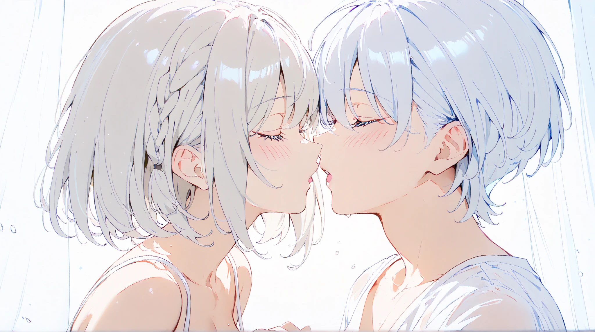 (Kiss:1.5) (lesbian:1.4) (2 girls:1.3), , detailed, high quality, 4k, 8k, (drooling milk:1.5) (blushing:1.2) (ahegao:1.3) (hands on face:1.5) tongue inside the other girl's mouth tongue inside the other girl's mouth