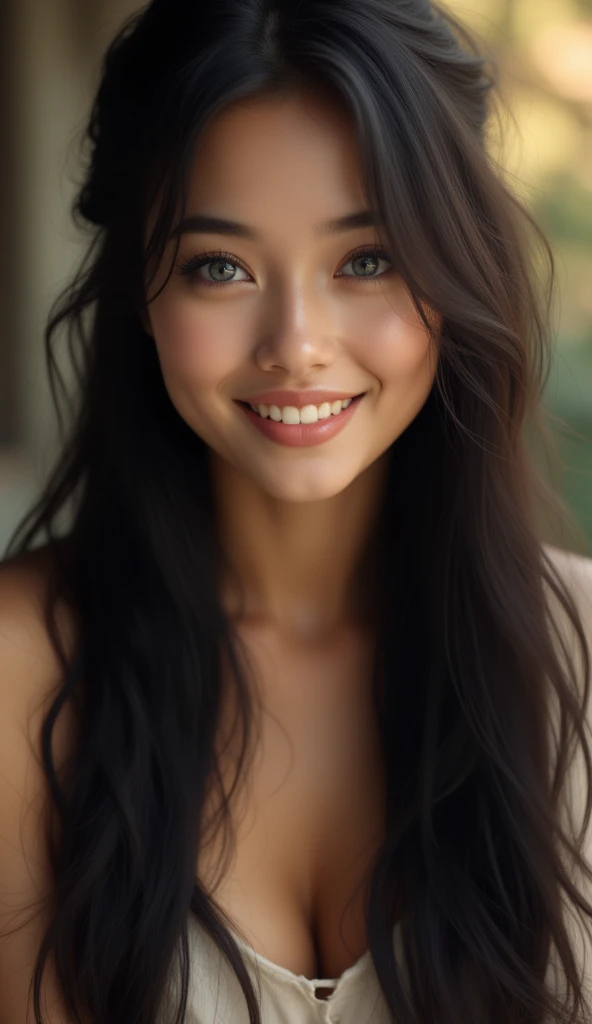 Realistic full body photo of a smiling black-haired inuit woman with long hair, She dances in front of the camera in a long A-line dress with straps made of shiny blue satin., Park,glamour fotoshooting, Wedding celebration, perfect anatomy, perfect brown eyes. Perfect hands with 5 fingers on each hand, Matching girl, look into the camera, 1 Frau. (Eye make up:1.1), (highly detailed skin:1.1), spirit, analog style, keen focus, 8K UHD, dslr, good quality, Fujifilm XT3, Grain, Award-winning, masterpiece. Wedding celebration. She stands in the park and looks over her shoulder into the camera. back