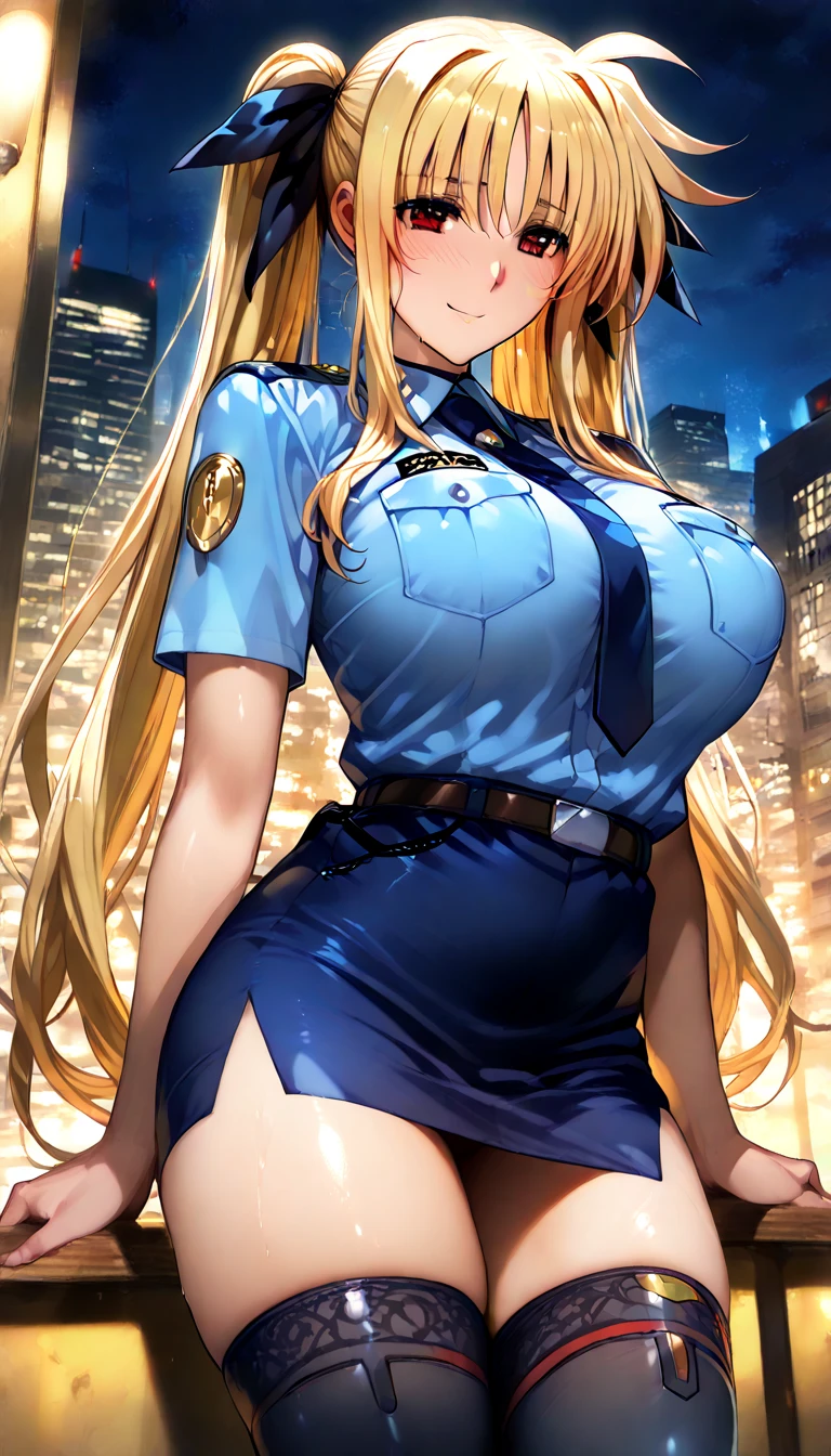 (((police officers))), ((Slender figure)), ((Naughty small breasts)), a blond, Long, The highest image quality, hightquality, high detailing, 超A high resolution, 8K, depth of fields, Cinematography, intricate detailes, Elaborate, meticulous, Magnificent, Maximum Detail, Extreme beauty