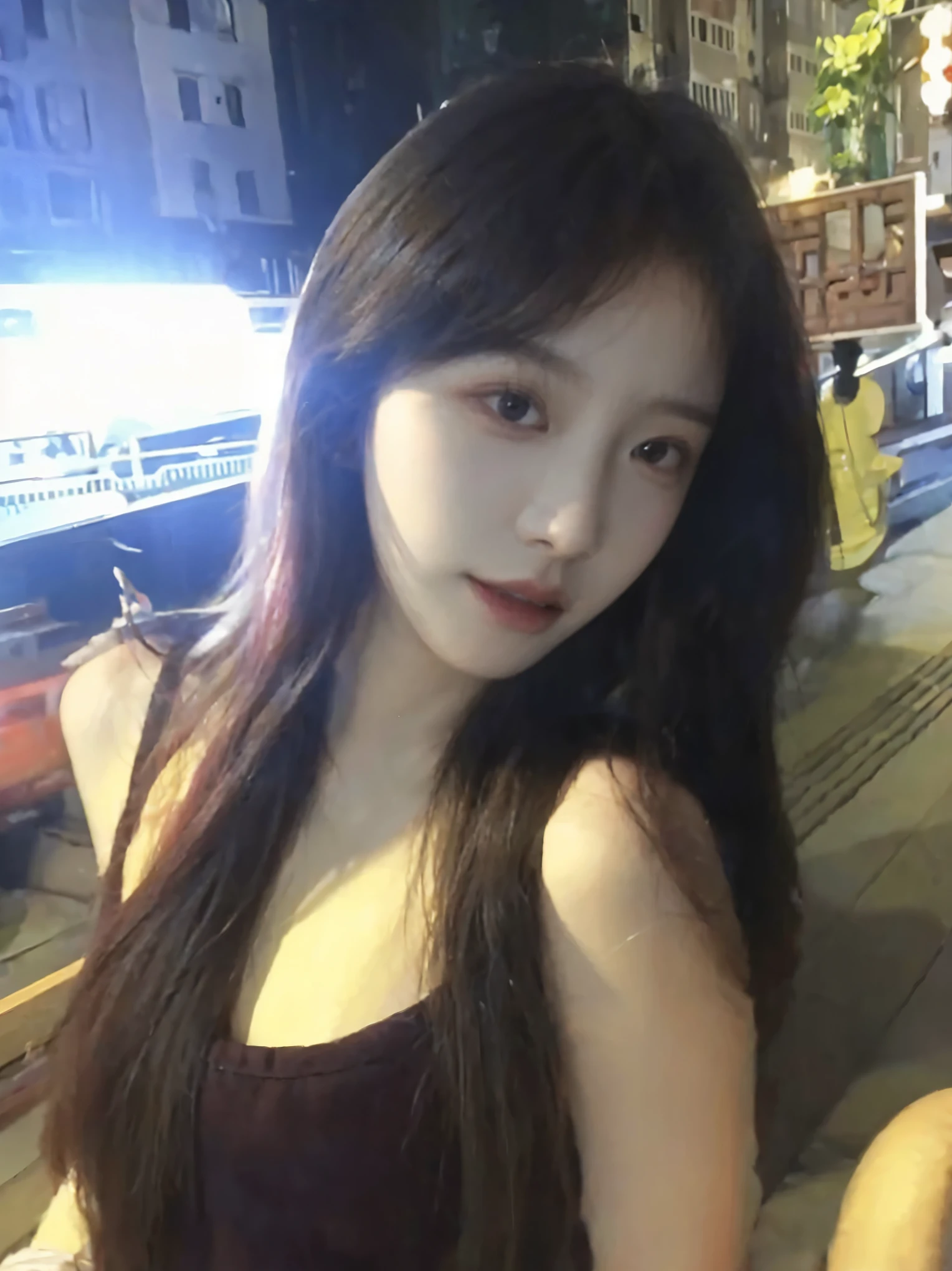 ((realistic lighting, best quality, 8 thousand, masterpiece: 1.3)), Concentrate upon: 1.2, 1 woman, perfect body beauty: 1.4, slim abs: 1.1, ((dark brown hair)), (aqua dress: 1.4), (outdoor, night: 1.1), city street, super fine face, good eyes, double eyelid,