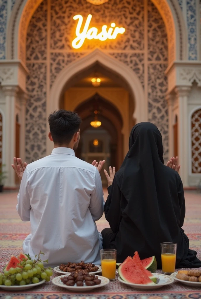 Muslim man, muslim woman, seat on mat, for pray to Allah