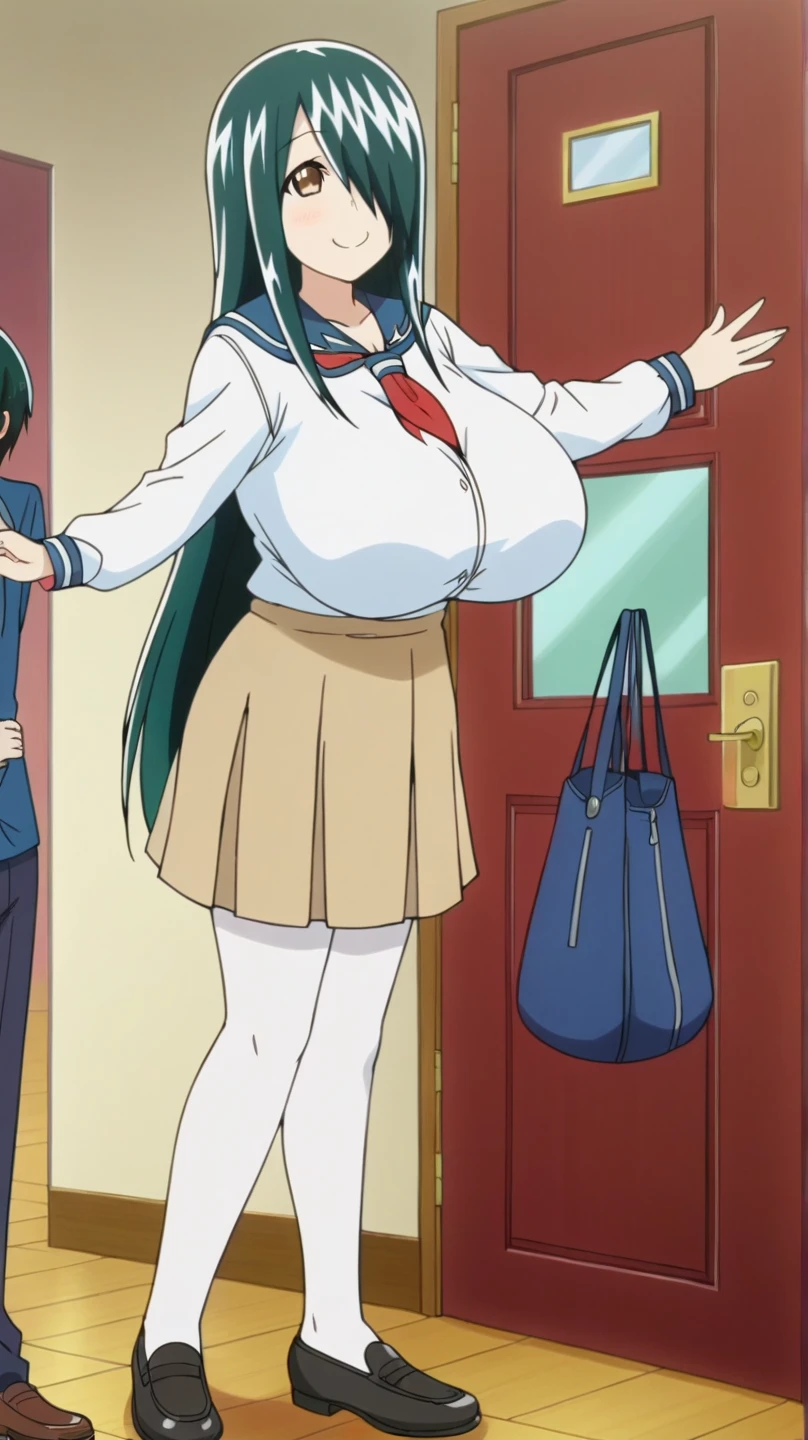 ((skirt lift:1.8)), ((An old man looks into a woman's skirt from below:1.8)), (old man takes off girl's clothes:1.8), (A girl and an old man face each other:1.8), 1girl, 1old man, The old man laughs evilly, gigantic breasts:1.7, Anime cel drawing style, Best Quality, High resolution, gigantic breasts:1.8, bra, Highleg Panties, White sailor suit, Short sleeves, red neckerchief, Blue skirt, blue eyess, Purple hair, Bangs, Side Ponytail, Hair Ornament, embarrassed, fear, blush, looking at viewer, Full body, cowboy shot:1.6, crowded train
