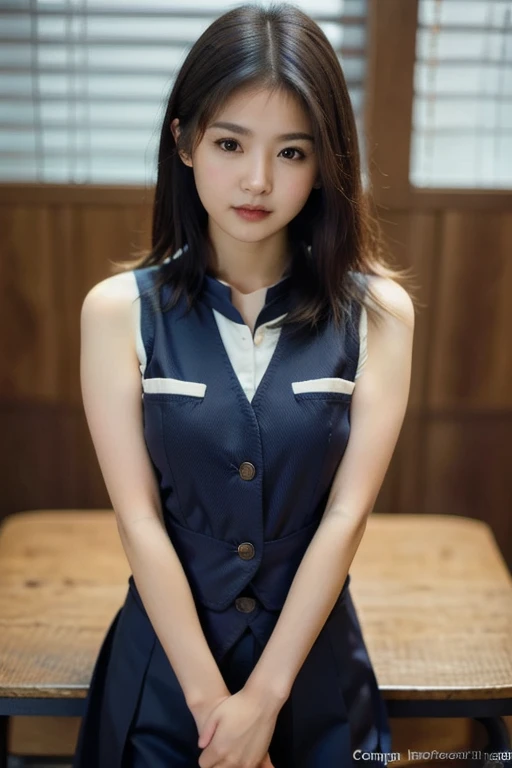 (finely best quality :1.2), masterpiece, (best quality), ultra-detailed, (high resolution), (extremely detailed CG), (4k), 8k,, (caustics),
cute, ((kawaii)), (perfect anatomy), perfect body, nice hands, perfect hands, perfect fingers, perfect arms, perfect legs, beautiful breasts, beautiful ass, narrow legs, (shiny skin:1.2), ((dramatic lighting)), (strong light), (cinematic shadows), (backlighting), deep shadows
(1girl, solo:1), beautiful face, finely detailed skin,
((extremely detailed and beautiful dark blue serafuku:1.4)), ((long pleated skirt)), (loafers), (socks),
perfect hair, beautiful hair, shiny hair, ((black hair)), (short, ponytail hair), (hair waving in the wind:1.6),
((brown eyes:1.4)), eyes in highlight, catch light eyes, specular highlight eyes,
((sit at window)), ((from front:1.4)), (from above:1.2), looking at viewer, (dynamic pose:1.2)
(angry smile:1.4), open mouth, BREAK (sunset:1.2), (golden hour:1.4), (in class room:1.4), (bokeh:1.1), beautiful and clear background,
