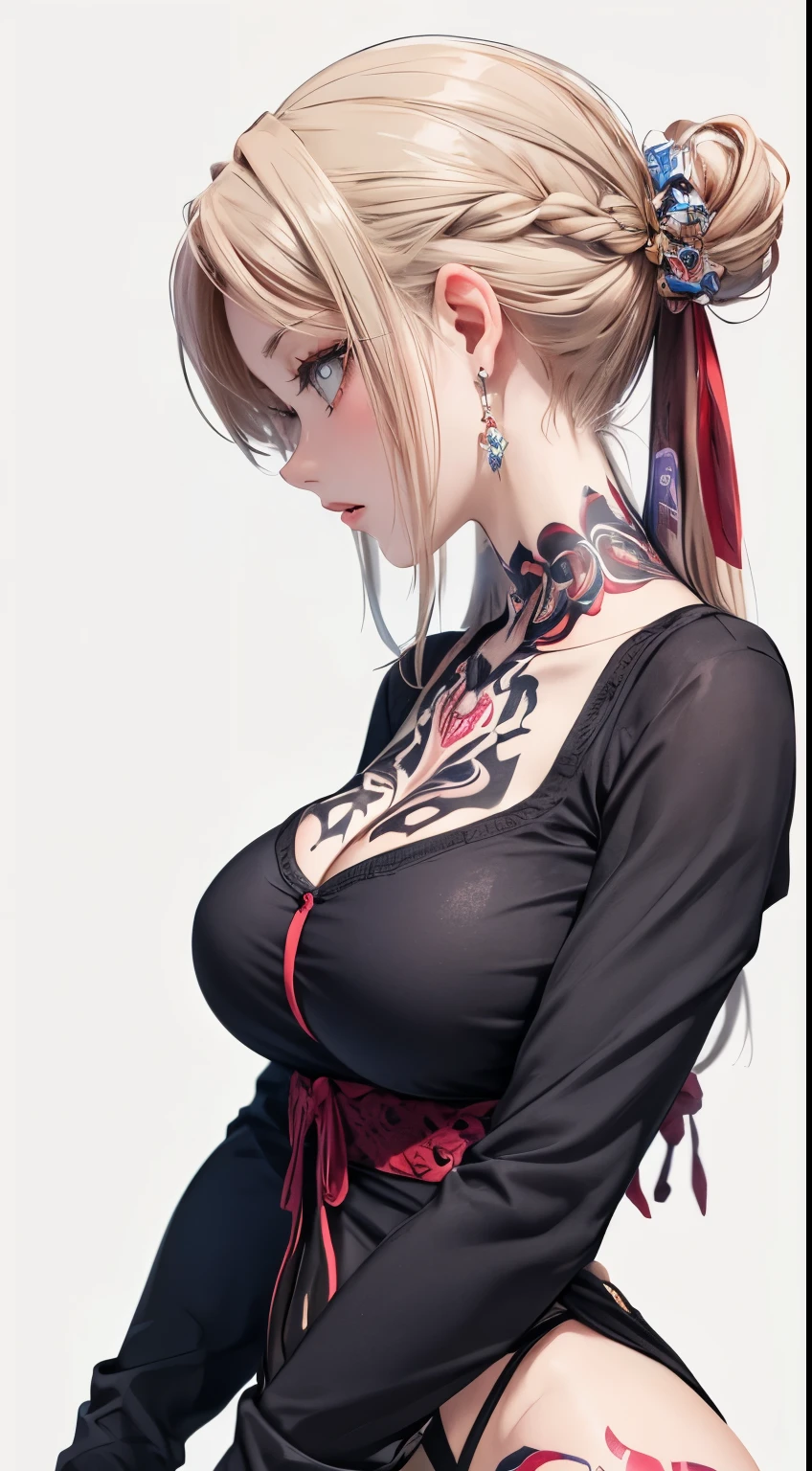 1 girl,standing posture,(Velvet suit:1.2), thong, elegant,( huge breasts),split,shiny skin, red lips,( tattoo:1.3), masterpiece, best quality, actual , 8K,Portrait Art,alone, Tamaki