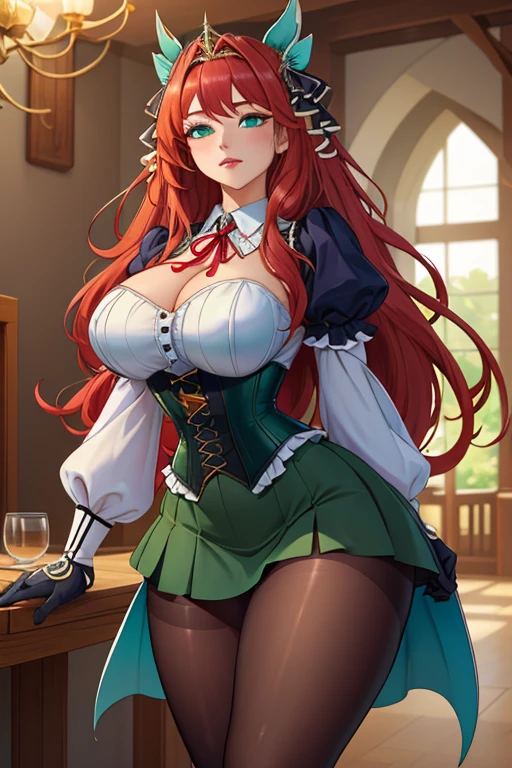 ((mejor calidad)), ((muy detallado)), obra maestra, absurdos, cara extremadamente detallada, hermoso rostro, (ojos detallados, ojos profundos), (1 chica), directo, dynamic pose, tiro de vaquero, gerudo, pelo largo, cabello rojo, (piel oscura), Pechos grandes, lipstick, Joyas de oro, ropa cian, sandalias de oro, (in a bamboo forest, amanecer), estilowzrokudo