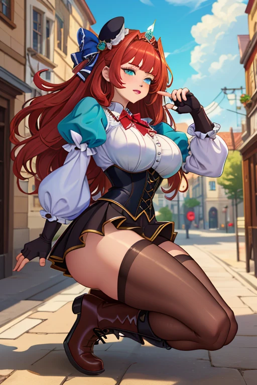 best qualityer，tmasterpiece，Ultimate resolution，downy，Extremely colorful，stewardess，（Beauty severed head），Normal posture，Redlip，Collar，Kneeling pose，（Point at you with your ass），shackle，behead，guillotine，behead，Collar，handcuff，Anklets，（white stockings），high-heels，Normal posture