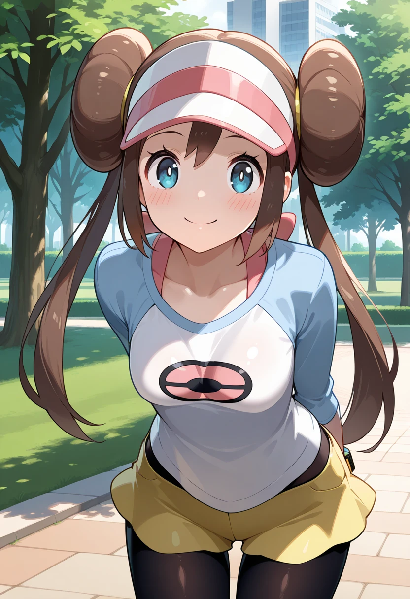 (Highest quality,128k, masterpiece:1.55, photorealistic, hyperrealistic), Ultra detailed face, Detailed lips, Detailed eyes, double eyelid,
BREAK (close up:1.25), cinematic angle, (half undress, showing panties:1.5), pigeon toed, leaning forward,
BREAK 1girl, solo, public indecency, (full breasts, pointy breasts, sagging breasts:1.5),
BREAK rosa, brown hair, double bun, doughnut hair bun, hair bun, blue eyes, hair between eyes, twintails,
BREAK (nipples through:1),
BREAK pantyhose, pantyhose under shorts, raglan sleeves, skirt, yellow skirt, white shirt, blue sleeves, long sleeves, visor cap, panties under black pantyhose,
BREAK outdoors, city, sky,