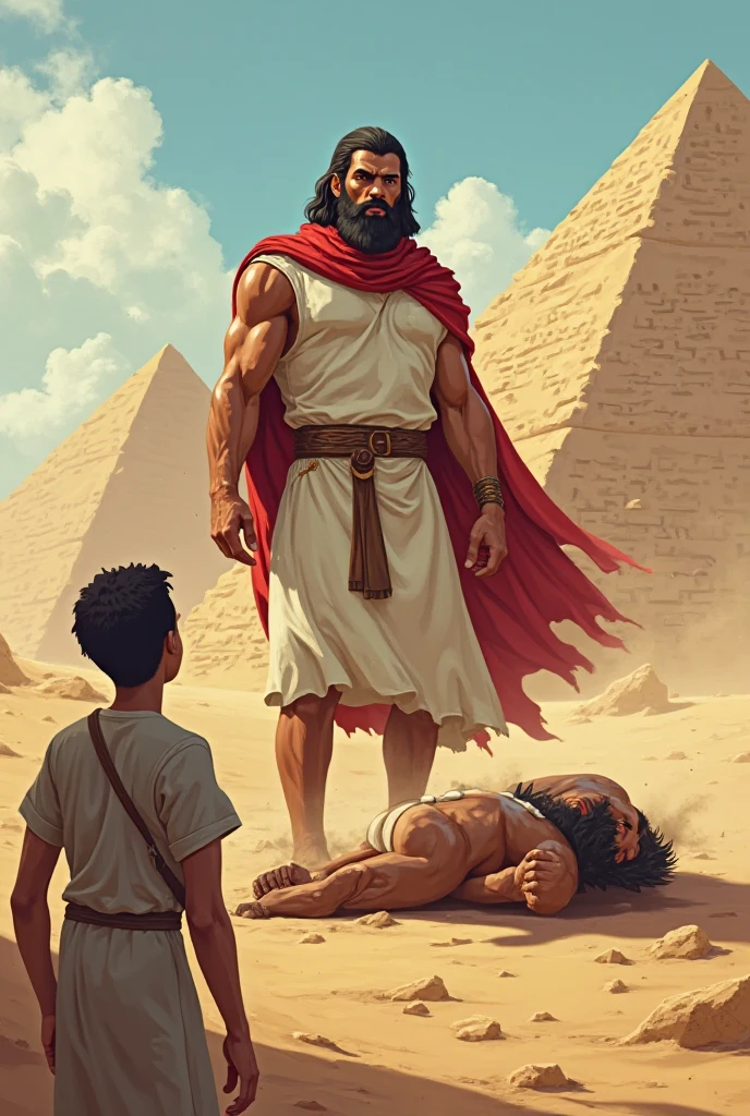 An Egyptian whipping a slave and a young man helping the slave cartoon