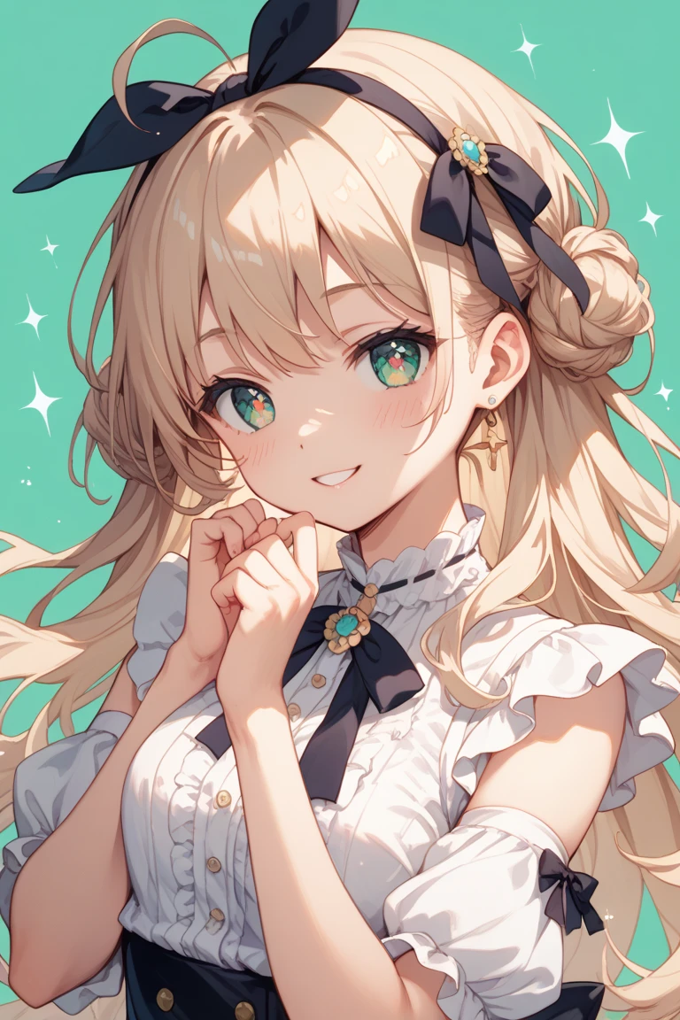beautiful cute girl,(blonde hair:1.2),,(Lightgreen eyes:1.2),(Flower summer throughshirt:1.2),((lace:1.2)),(首を傾げる:1.3), (lie on back:1.15),(open your mouth:1.1),smile,close-up Face