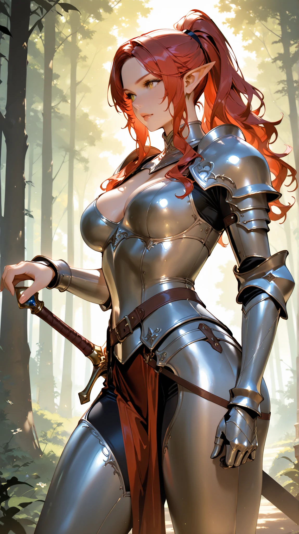 Redhead warrior, detailed, 1 girl, beautiful, 8k, artwork, ultra realistic, medieval costume, armor, steel breastplate, steel gauntlets, steel gloves, steel boots, red skirt, miniskirt, sitting, legs open, legs raised, front, panties, panties appearing, white panties, upskirt, cameltoe, thong, nsfw, pantyshot, RAW,