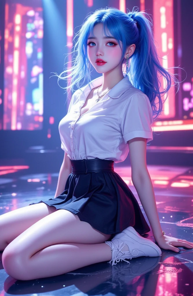 top-quality, 4K picture quality, masterpiece, Professional lighting without shadows, A hyper-realistic, perfect anatomia, Two girls, ( with perfect body、Colossal breasts with tension:1.3), Bright and even whitening skin without wrinkles and steps, (Reflects a lot of light with bright and beautiful blue eyes with long eyelashes and plump red tear bags:1.5)、 Cute hairstyles, (Her outfit is、Dress up a tight-fitting school girl uniform with a white ultra-thin fabric on bare skin with a super short super mini pleated skirt:1.6), (Proudly showing off the huge breasts that can be seen through under the clothes from the front:1.7), (Another girl on the other side、To beautifully emphasize the proud big buttocks、- She is showing off her bare buttocks from directly behind:1.5), (She smiles with sleepy half-eyes),