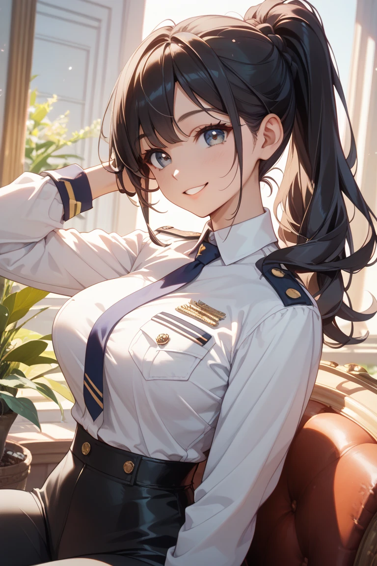 table top, highest quality, Super detailed, shine, shine光, ray tracing, hard diskR, written boundary depth, (perfect face, detailed face, fine eyes,perfect hands,perfect fingers), 8K,hard disk,super realistic face,ray tracing,perfect lighting,highest quality, Super detailed, shine目, (looking at the viewer,smile with open mouth:1.1), ((1 girl)), (mature woman:1.4), chic,
1 girl,alone, Upper body, (police uniform), smile