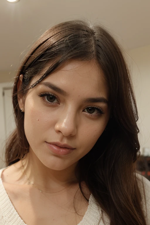 Europe Woman, pretty, realistic, brown eyes, look at viewer, long brown hair, shirt,