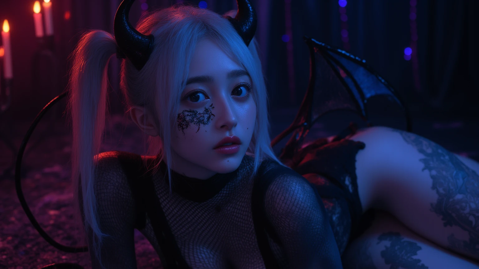 NSFW, 8k, High-level, absurd, masterpiece, best quality, primitive, very detailed CG, very detailed wallpaper, perfect lighting, Extremely detailed (((The personifying " Morrigan Aensland " as a ))), MysticSight, Tyndall effect, Tyndall scattering, Studio gray background with (many Dazzling RainbowColor particles BokeH:1.28), (RoundlyButts, ThighGap), (Exposed:0.4), (Assfocus with looking ahead), BREAK (NOGIZAKA face variations) Extremely Detailed very KAWAII face variations, perfect anatomy, Childish, captivating gaze, elaborate detailed Eyes with (sparkling highlights:1.28), long eyelashes、Glossy RED Lips with beautiful details, Coquettish tongue, Rosy cheeks, Radiant PearlSkin with clear transparency . { (Dynamic LifeLike expressions:1.4) | :d) }, (large eyes:-1) .