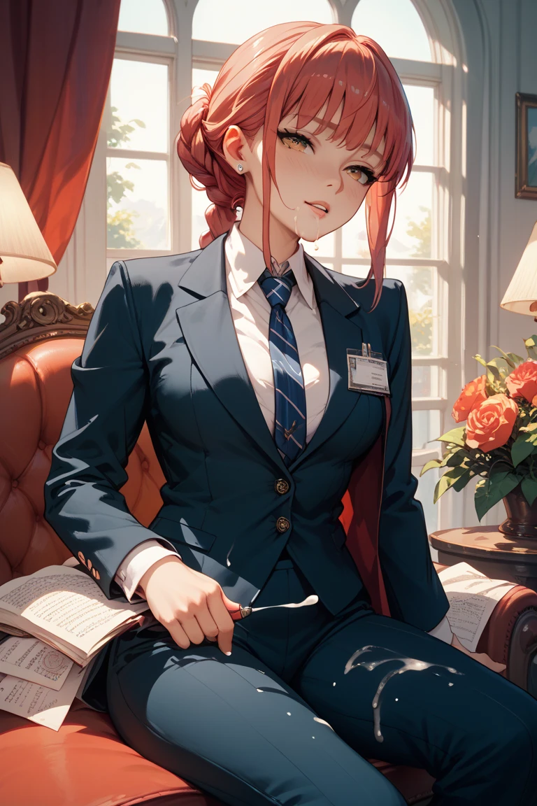Cum shot and had sex in a face-to-face sitting position with Makima in a suit