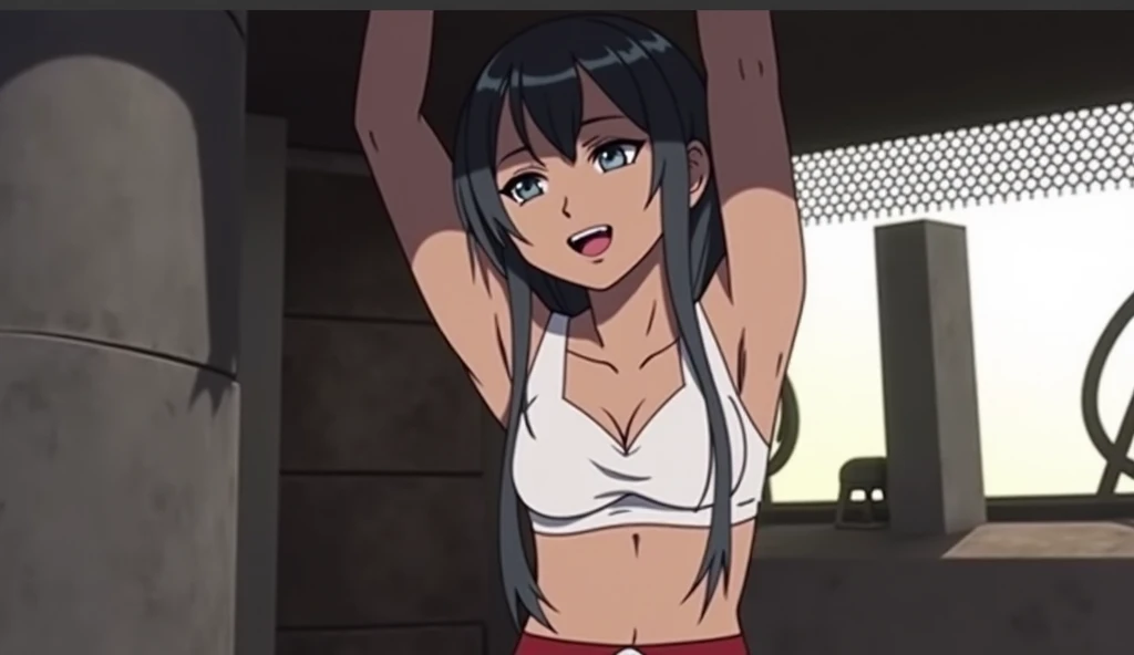 ((masterpiece)),(Highest quality),Official Art,Highly detailed CG,unity 8k wallpaper,Super detailed,On the hotel bed,One girl,alone,Upper Body,(Portraiture:1.2),Cleavage,Long Hair,Leather shorts,Brown Hair,jewelry,Bare shoulders,Hoop Earrings,belly button,Red eyes,Brown eyes,Black Midriff,Large Breasts,Lace top stockings,garter belt,Black Hair,Knee-high boots