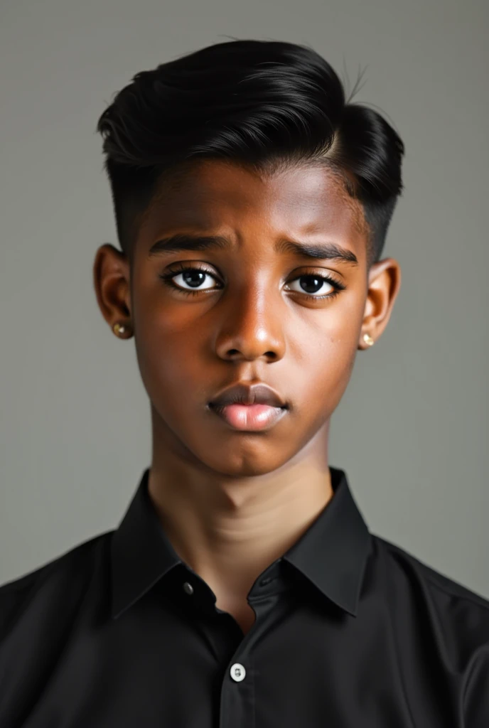 Black boy with black eyes short black hair in caricature