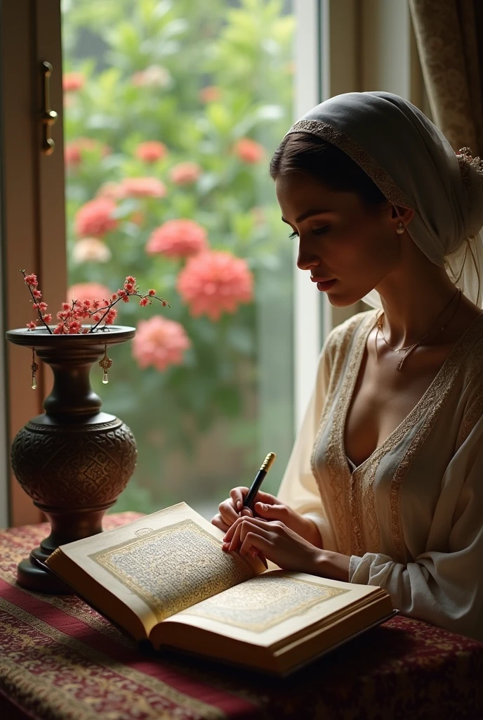 Produce an exceptionally detailed and lifelike scene portraying a young Malay girl, elegantly adorned in a hijab, immersed in a library. Her expression should reflect sheer surprise as magical fairies burst forth from the book she's reading. Strive for impeccable photorealism and an 8K resolution with a dynamic depth of field.