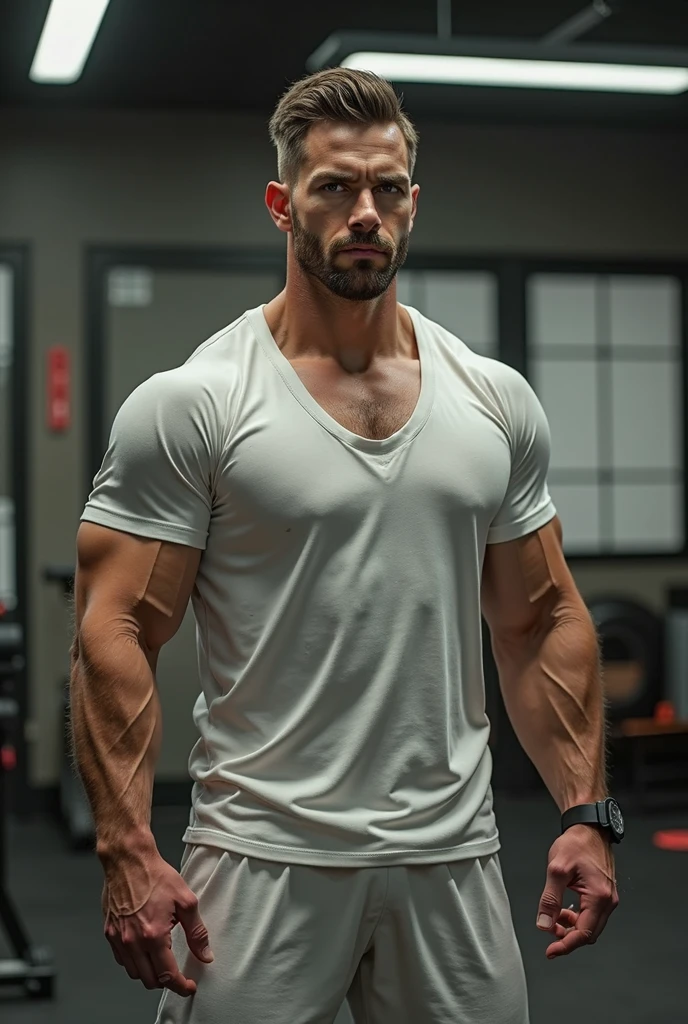 man gymer wearing full vest , big muscle, height 190 cm, big shoulder, big muscle foot, (draww eye detail), (realestic)