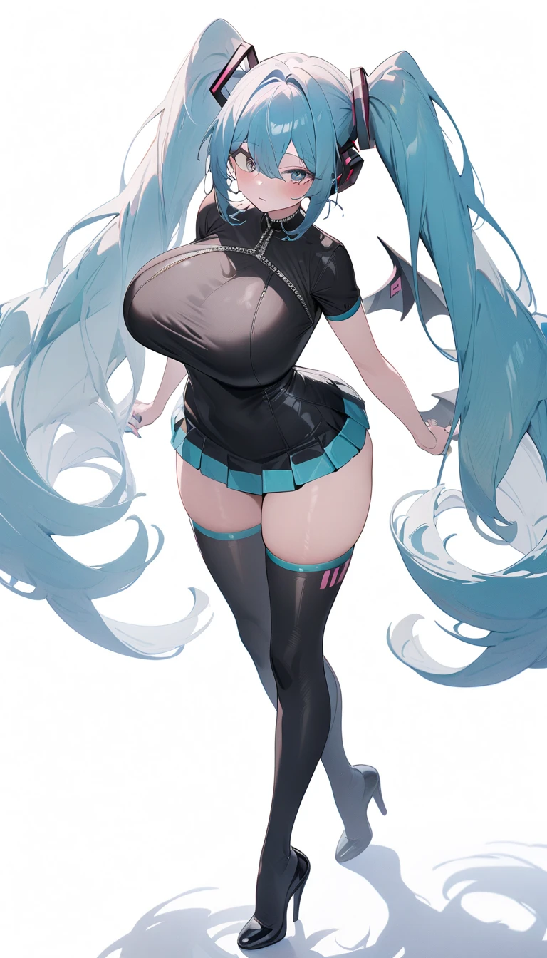 Masterpiece、Hatsune Miku VOCALOID、Twin tails、Big Breasts、Beautiful Eyes、Latex bodysuit、High heels、whole body、Glare、blush、8K、Highest quality、