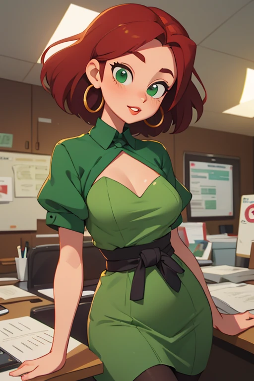 (extremely details CG, Unity, 8K Wallpaper extremely delicate and beautiful), (​masterpiece), (top-quality:1.0), (超A high resolution:1.0), ((perfect proportion shot:1.0)), beautiful vibrant lighting, realistic shadow, [high resolution], cute face, round brown eyes, soft angled brow, 27 years old, kind expression, kind smile, ((dark hair)), ((medium above shoulder hair)), (((medium breasts size))), plumpy body shape, convenience store clerk, convenience store, cashier machine, ((seven-eleven red and green shirt uniform)), ((black long pants)), ((waist up shot)))