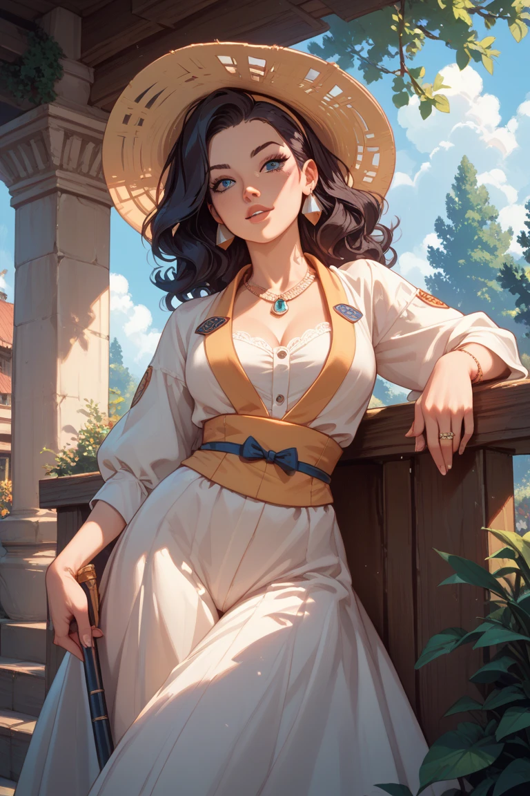 Pintura de una mujer caminando por una calle con un sombrero blanco, Elegant oil painting, Una hermosa mujer vestida de blanco, oil painting style, hermosa pintura de un alto, Dmitry Spiros, Pintura de bello, inspirado por Michael Garmash, Elegante pintura digital, Romantic painting, Hermosa pintura, fine art oil painting, Pintura elegante y refinada, Dama elegante, por Ramon Pichot