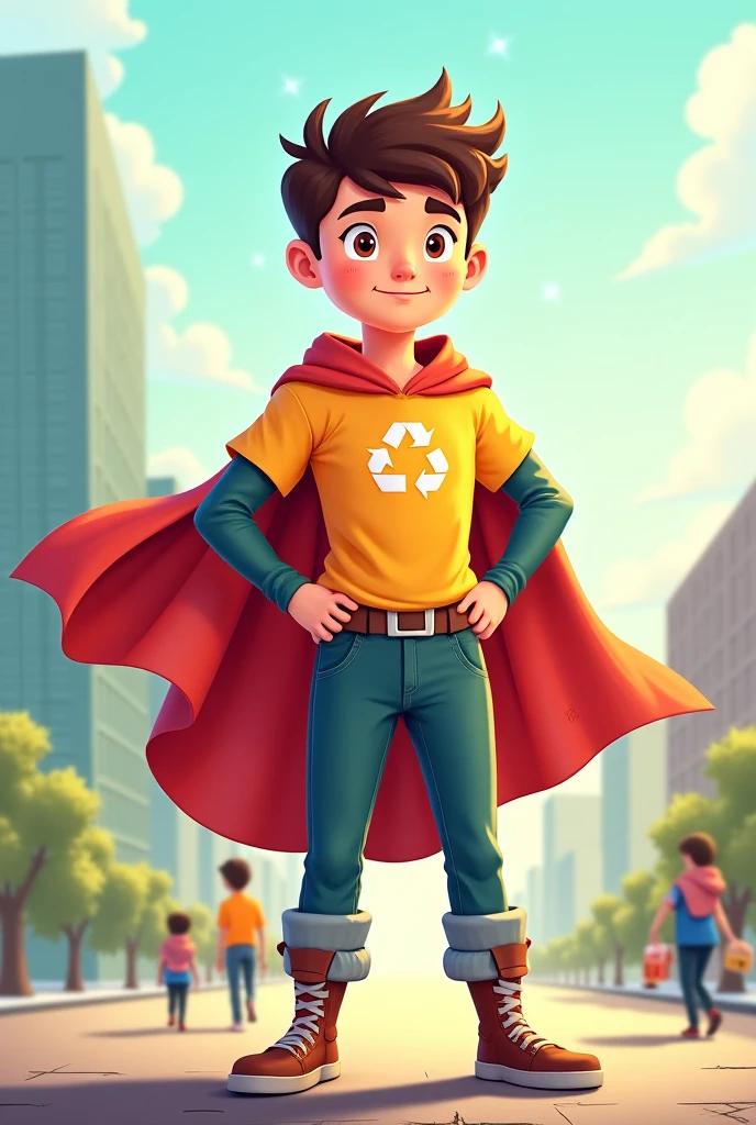 Recycling Superhero Boy with Orange Cape and Mask