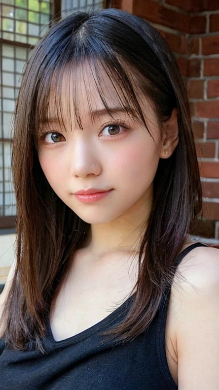 One girl, Idol, close, clavicle, ,, photograph, movie, Depth of written boundary, Skin Texture, T-Shirts, rubber band, Topknot, Long Hair, Messy Hair, freckles,