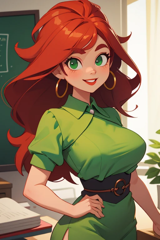 poison ivy , HUGE titties , teacher outfit , in the classroom , in the staff room laughing and drinking coffee
