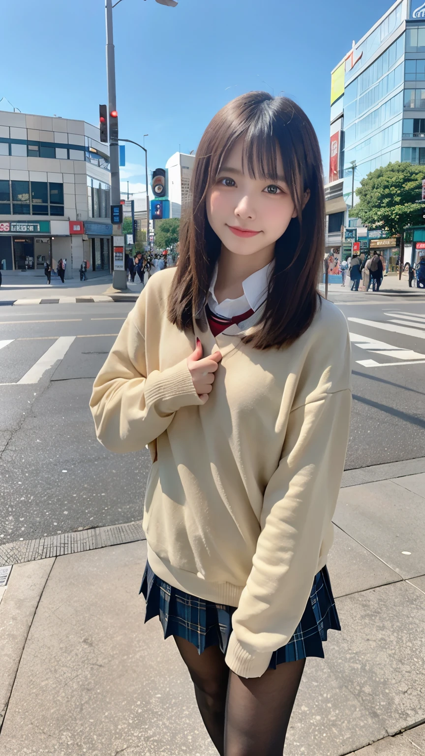 Japanese high school girl walking alone in Shibuya
