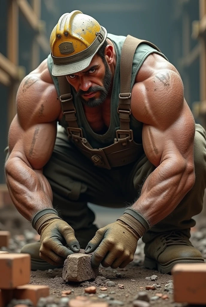 Fat muscular mechanic gamer without beard