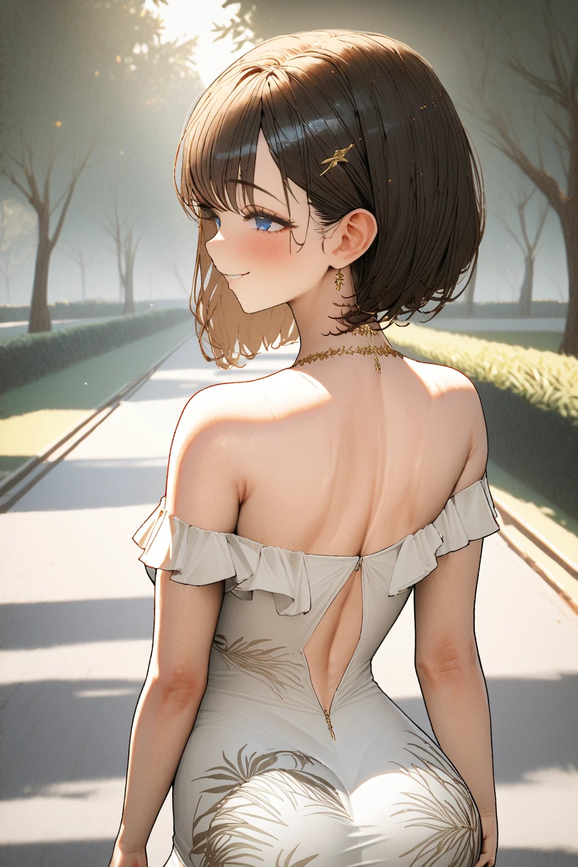 perfect accurate white teeth, very young girl, alisa, loose minidress, red dress, sexy dress, see-through transparent dress, perfect small breasts, (short brown hair:1.4), disheveled hair, (perfect light brown eyes:1.4), big brightness eyes, 16k, masterpiece, realistic style, outdoors, perfect fingers, expressive eyes, looking at viewer, 8k wallpaper, perfect lighting, masterpiece