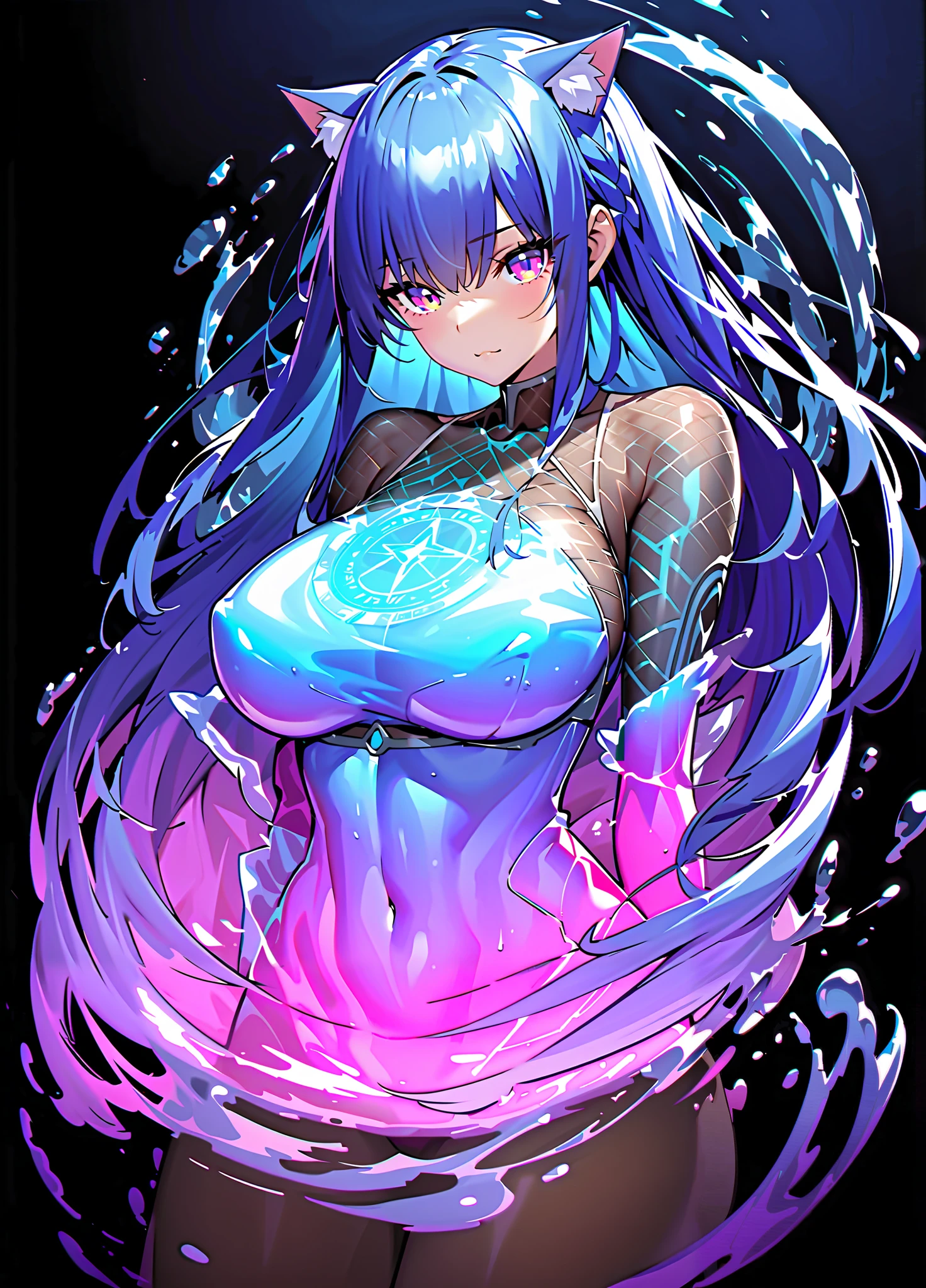 Anime girl with blue hair and blue eyes in a blue dress - SeaArt AI