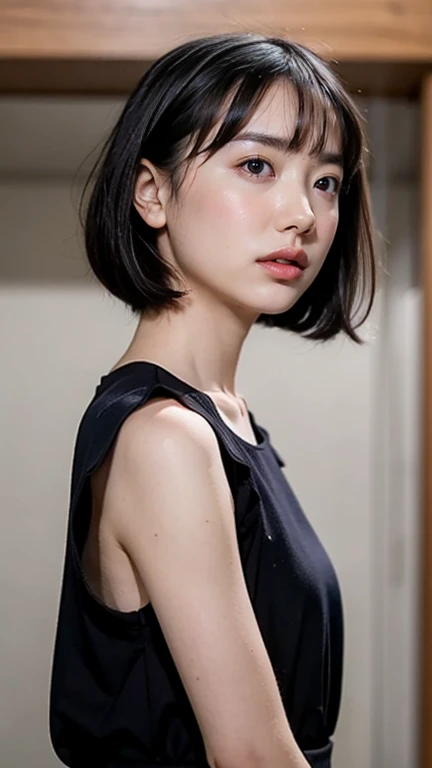 (((大people々Women1people々))),(((Beautiful short bob cut))),((Has bangs)),((リアルなpeople々Object Image)),(reality),((Highest quality)),(The pieces fly),(Highest quality),((Best image quality)),((Highest Resolution)),((The finer details)),((Beautifully detailed face)),(((Beautiful dark eyes))),((Looking into the camera)),((Beautiful and realistic skin texture)),((blush)),((Normal chest)),(((Lingerie))),Cleavage,(((Wear lingerie:Accurate depiction))),(((Perfect upper body))),(((Accurate upper body))),(((Bedroom at night:Detailed Background))),(((Focus on face and chest)),