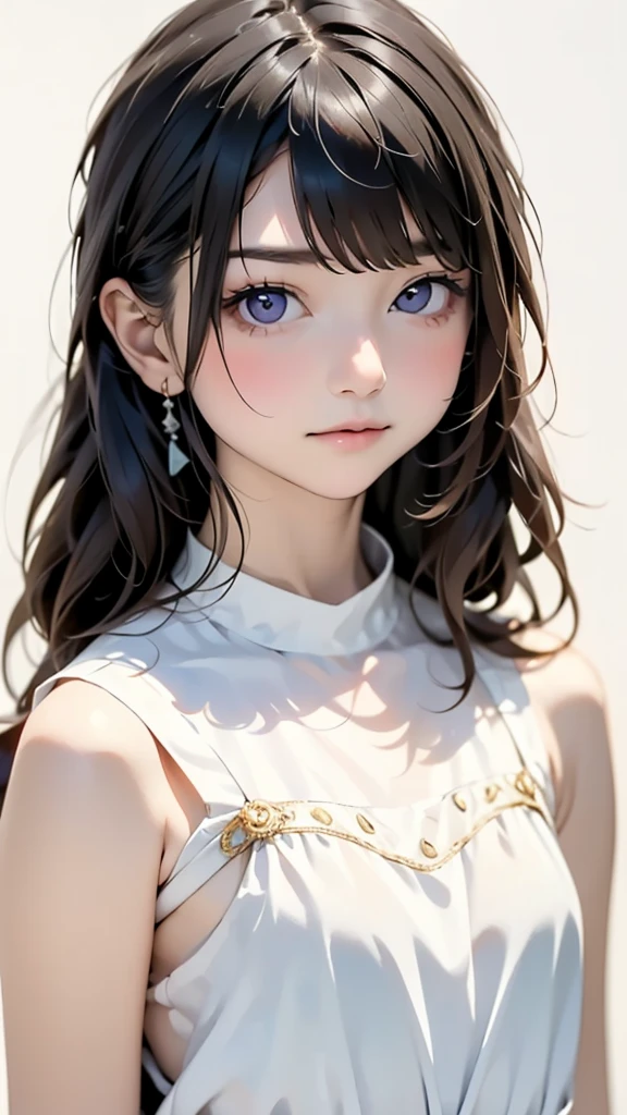 Loli anime girl, Realistic Shadows, Detailed skin, Very small breasts, Black Hair, Very detailed, 8kのVery detailedな顔, perfect face shape, Perfect Lips, Perfect Nose, Correcting Beautiful Eyes, watching viewer, White shirt, Hair Flower, masterpiece, highest quality, Single woman, No bra, No panties, alone