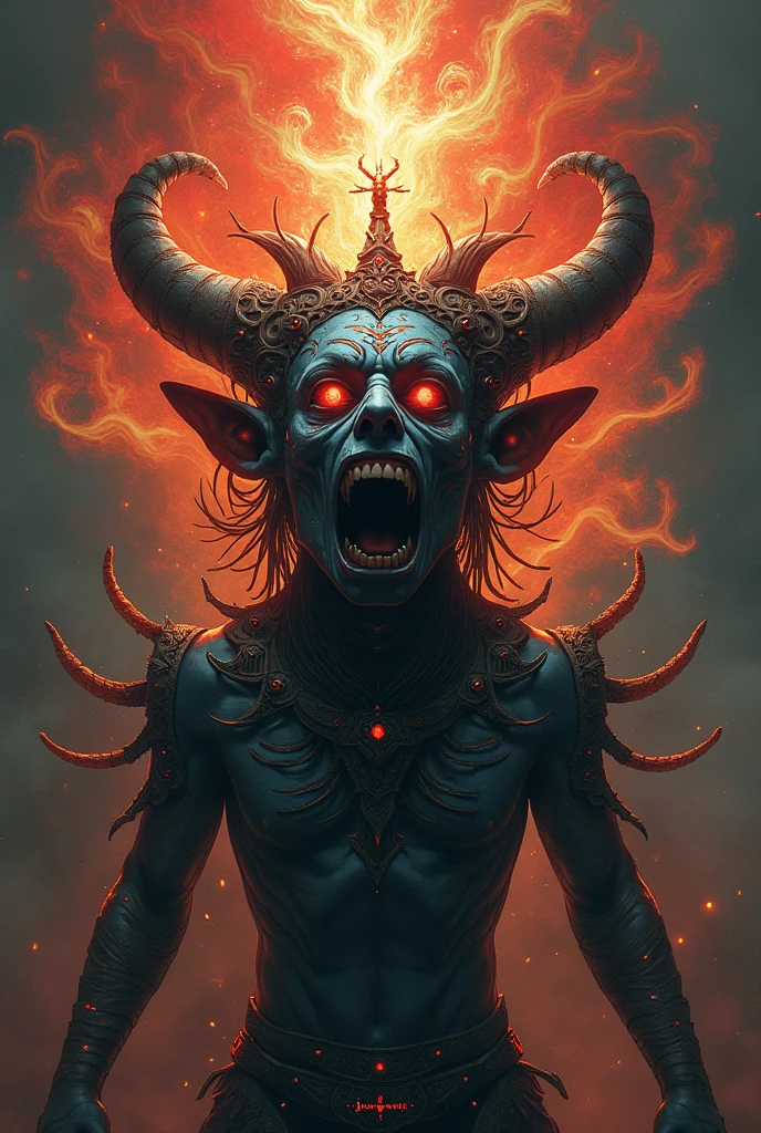 (un demonio enojado, enfadado:1.4),muy detallado, acechando sobre una ciudad, gente corriendo, hiperdetallado, hyper-realista, obra maestra:1.2, high resolution, ultra detallado, realista:1.37, hdr, HD, Profesional, vivid colors, bokeh, oil painting, dark fantasy, paleta de colores vibrantes, dramatic lighting